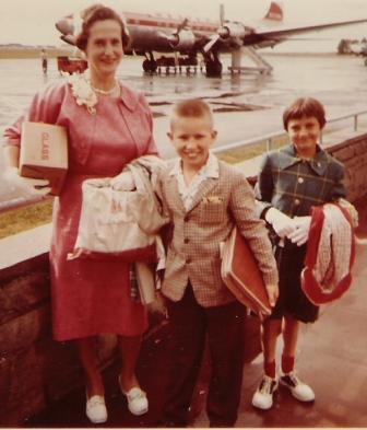 Bob Hooey along with his mom and sister Patti-Robin on the first plane ride to California